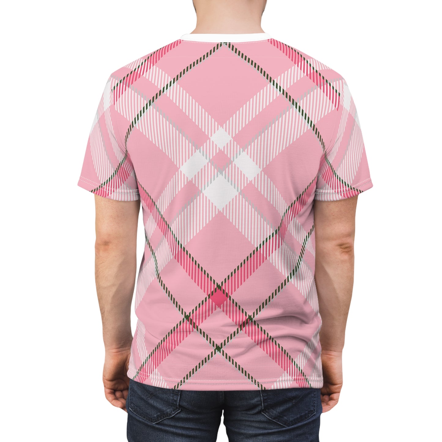 Camiseta cortada y cosida para hombre - MADRAS PinkWhite 