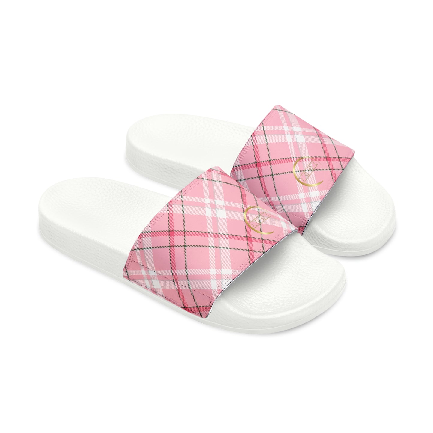 Men's PU Slide Sandals - MADRAS PinkWhite