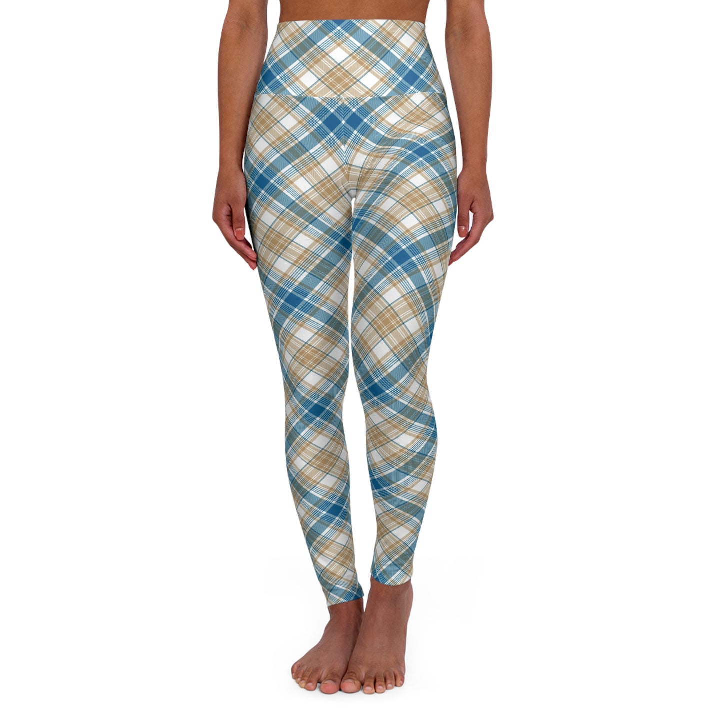 Womens High Waisted Yoga Leggings - MADRAS BlueTan