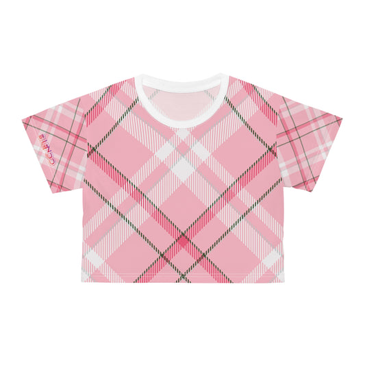 Womens Crop Tee - MADRAS PinkWhite