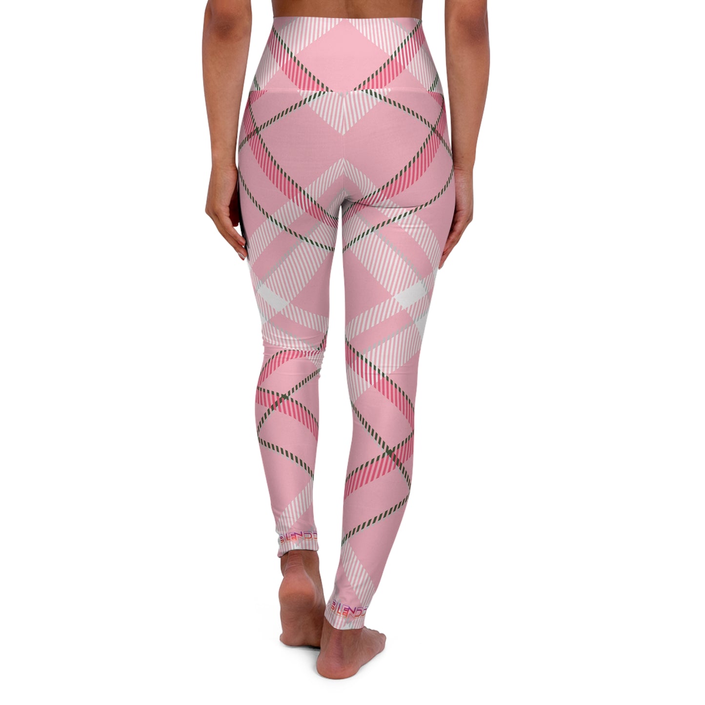 Womens High Waisted Yoga Leggings - MADRAS PinkWhite