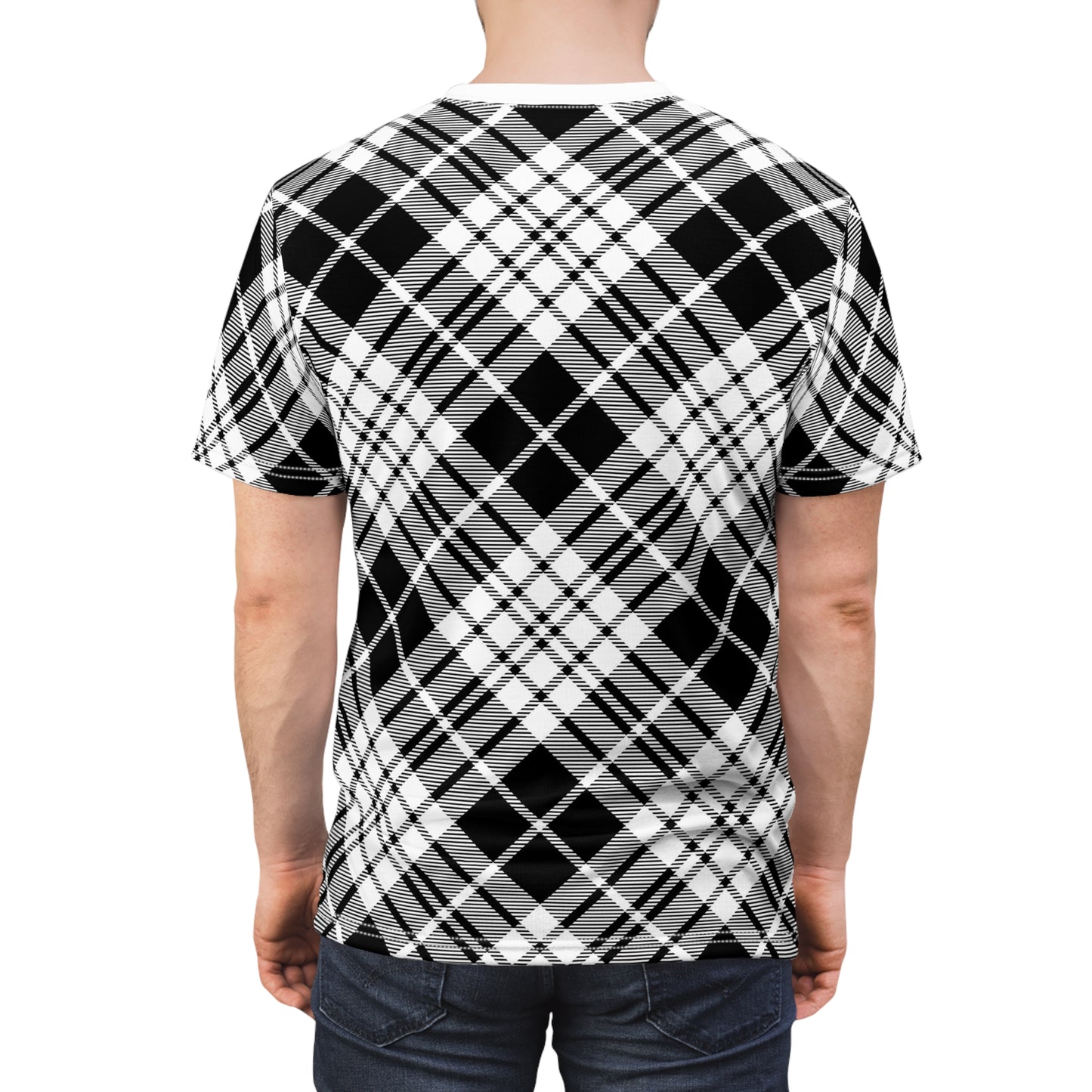 Camiseta cortada y cosida para hombre - MADRAS BlackWhite 