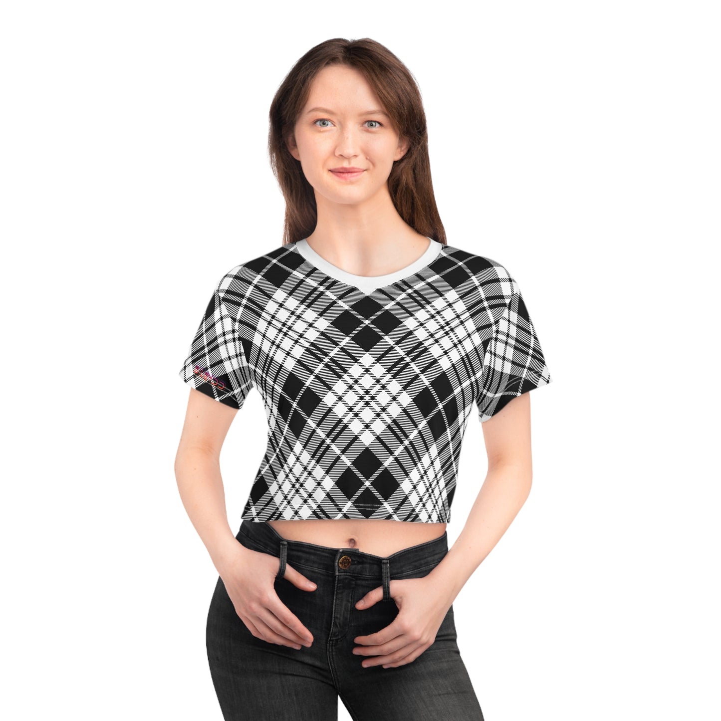 Camiseta corta para mujer - MADRAS BlackWhite 