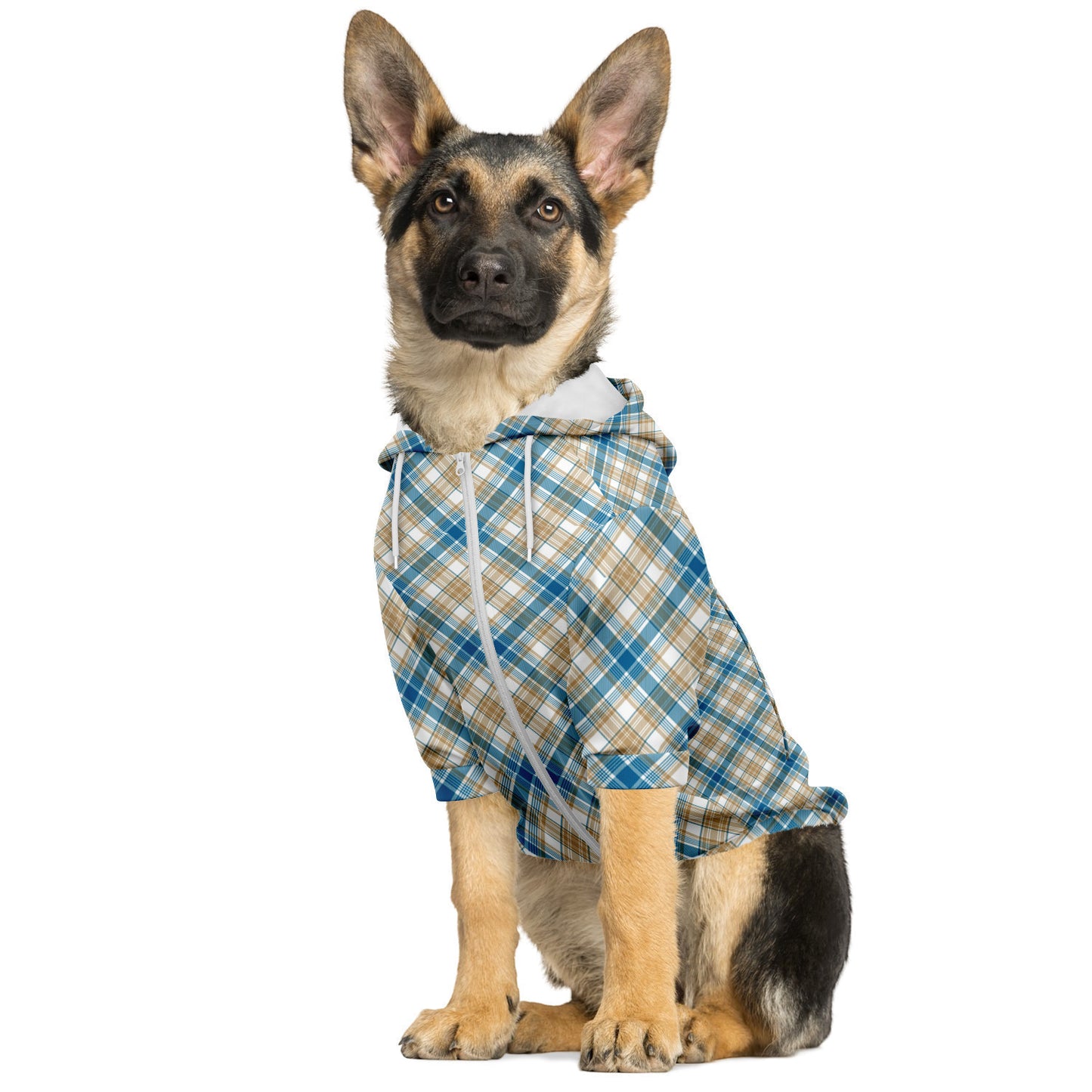 Winter 2024 Fashion Dog Zip-Up Hoodie - MADRAS BlueTan