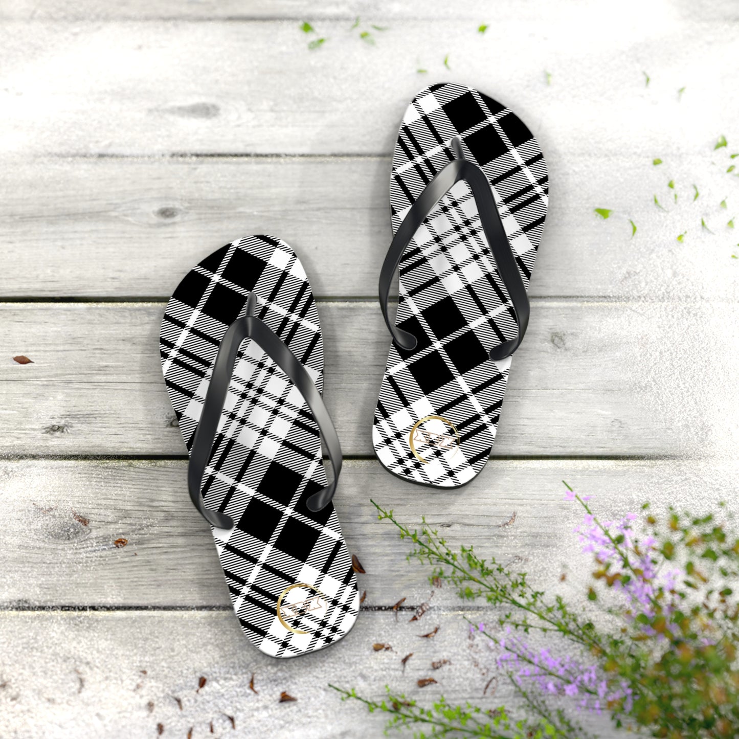 Unisex Flip Flops - MADRAS BlackWhite