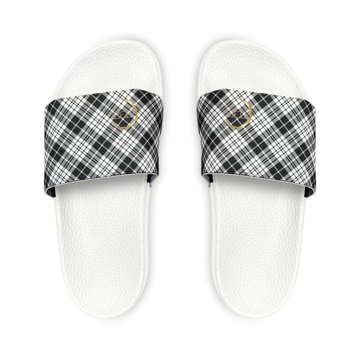 Men's PU Slide Sandals - MADRAS BlackWhite