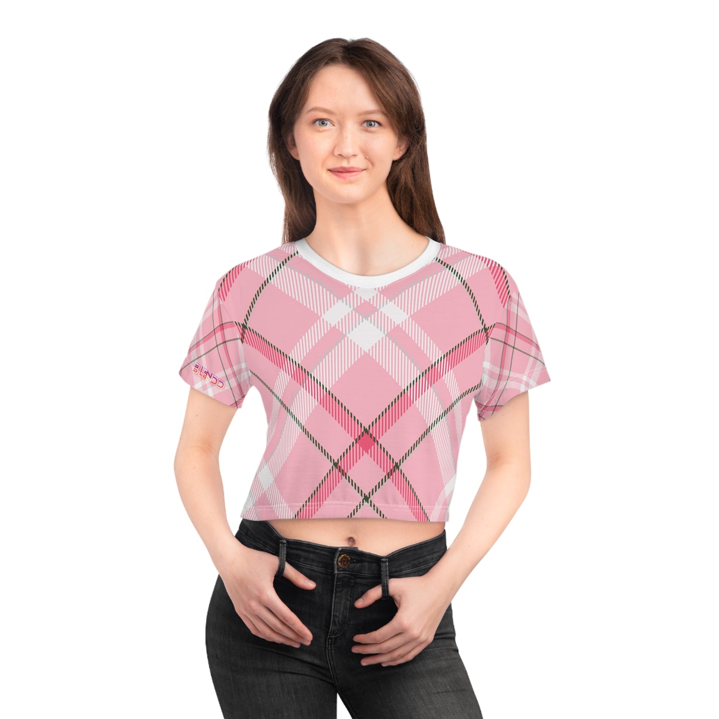 Womens Crop Tee - MADRAS PinkWhite