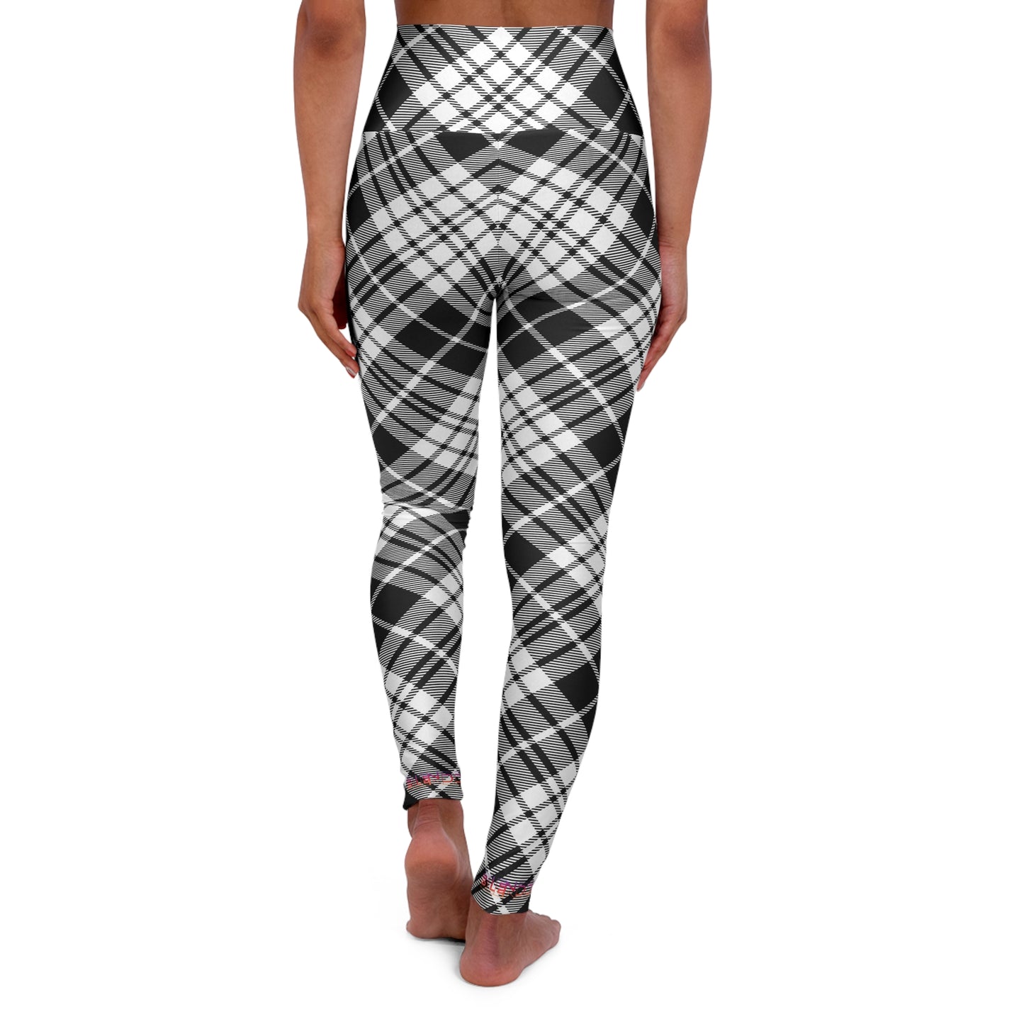 Womens High Waisted Yoga Leggings - MADRAS BlackWhite