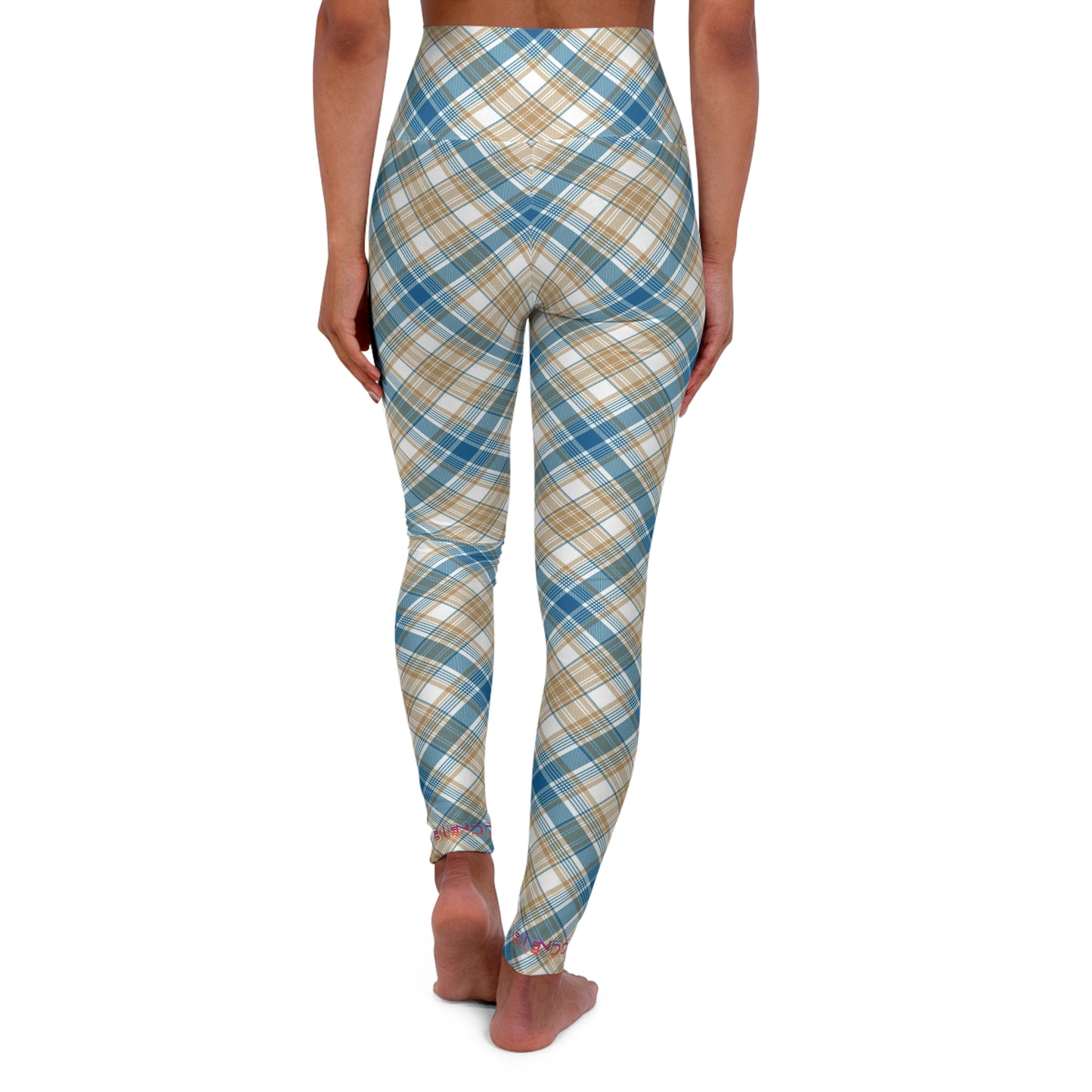 Womens High Waisted Yoga Leggings - MADRAS BlueTan