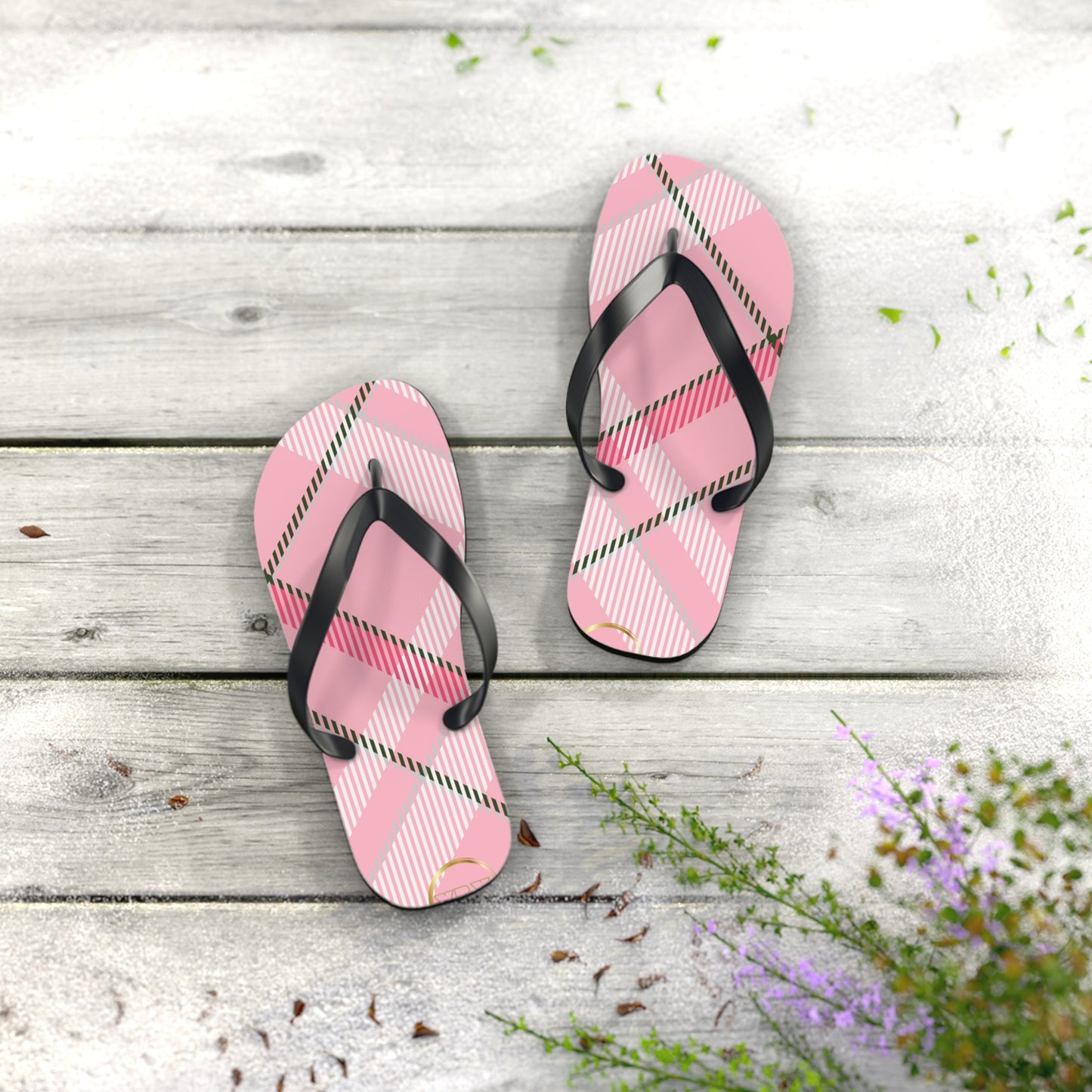 Unisex Flip Flops - MADRAS PinkWhite