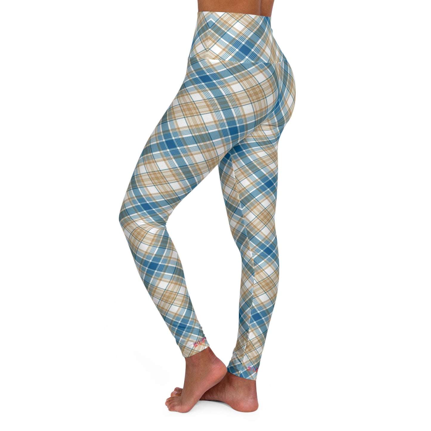 Womens High Waisted Yoga Leggings - MADRAS BlueTan