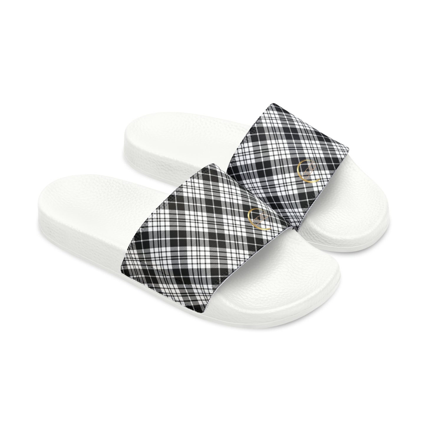 Women's PU Slide Sandals - MADRAS BlackWhite