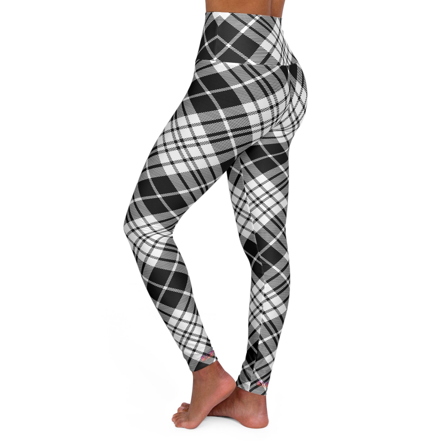 Womens High Waisted Yoga Leggings - MADRAS BlackWhite