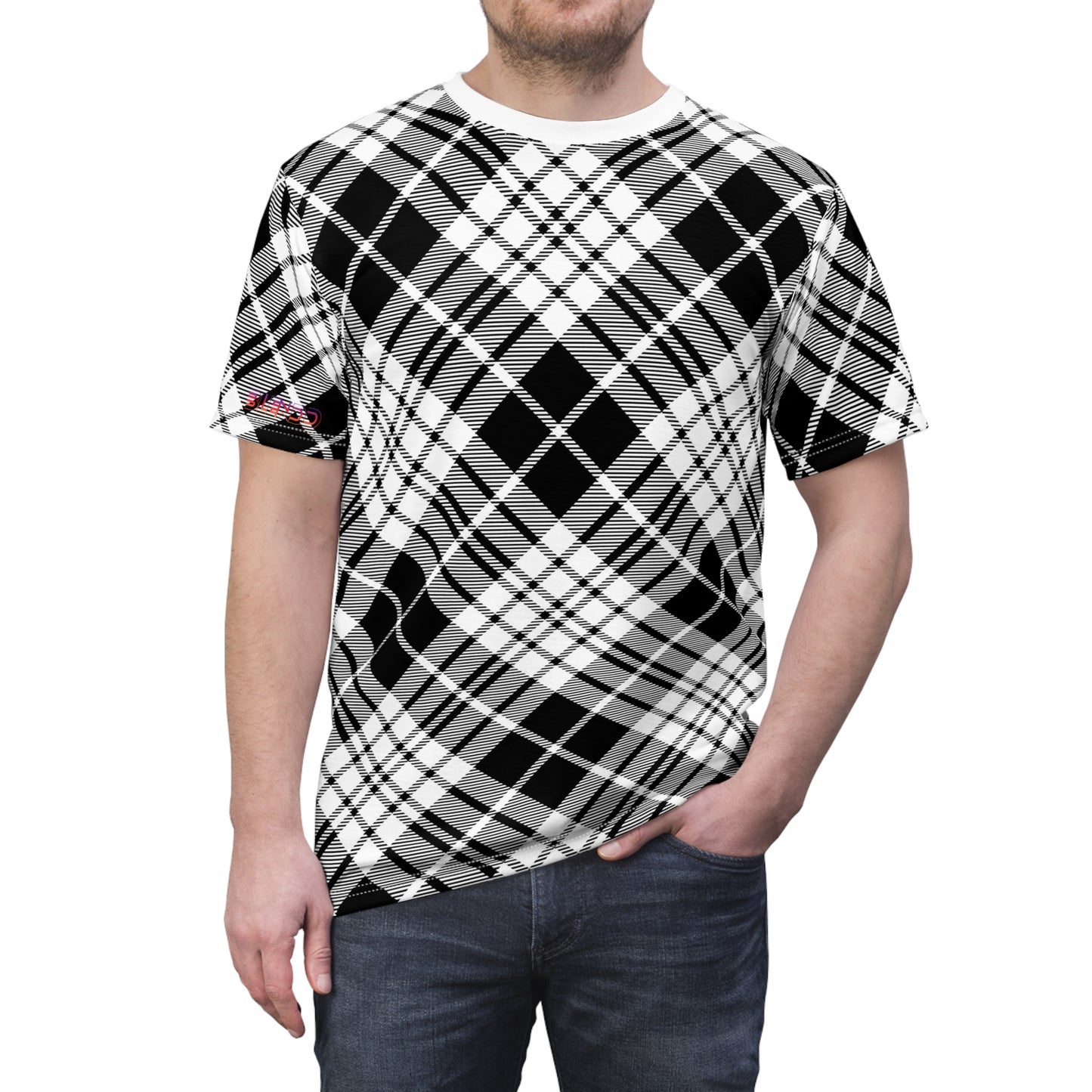 Camiseta cortada y cosida para hombre - MADRAS BlackWhite 