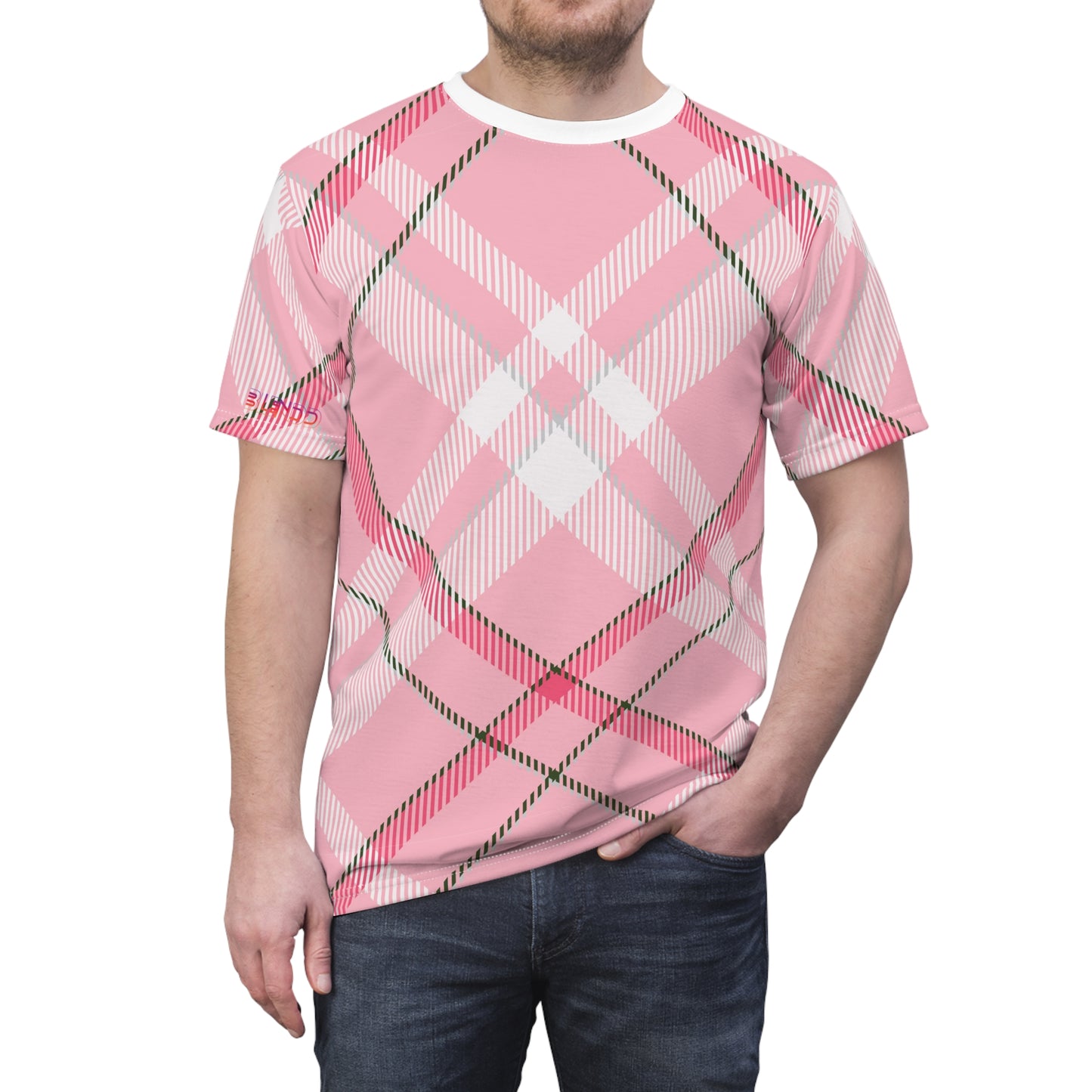 Camiseta cortada y cosida para hombre - MADRAS PinkWhite 