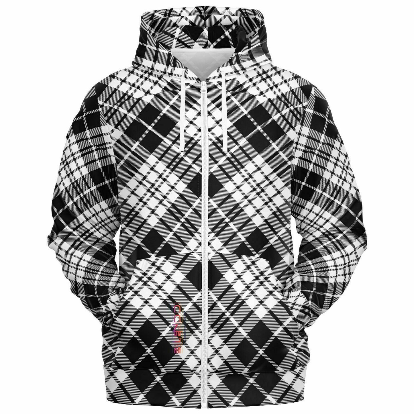 Winter 2024 Unisex Fashion Zip-Up Hoodie - MADRAS BlackWhite