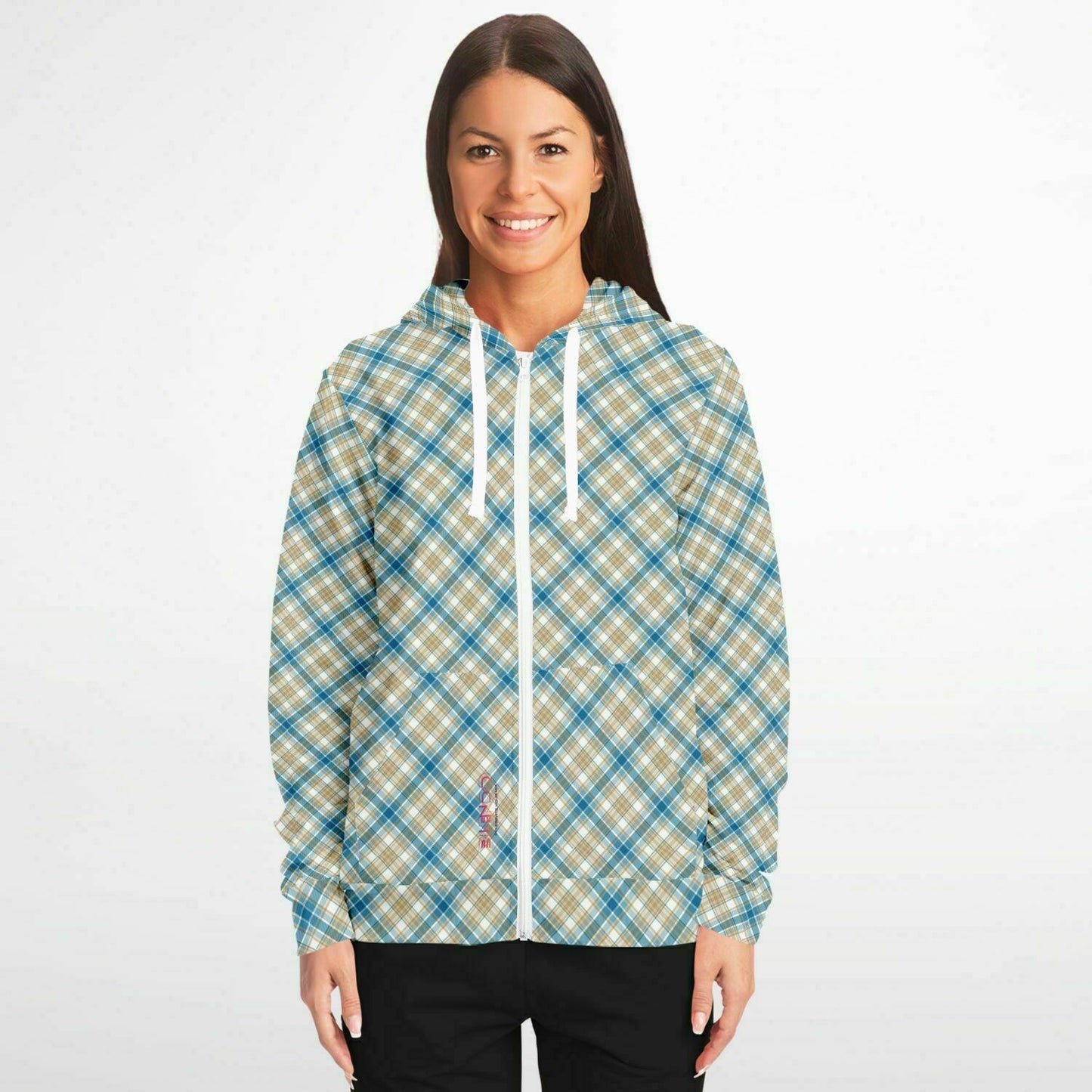 Winter 2024 Unisex Fashion Zip-Up Hoodie - MADRAS BlueTan