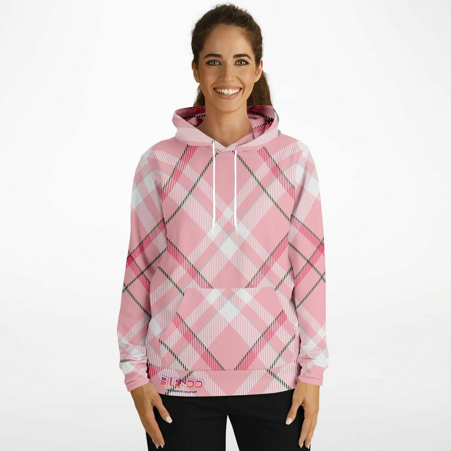 Sudadera con capucha de moda unisex invierno 2024 - MADRAS RosaBlanco 