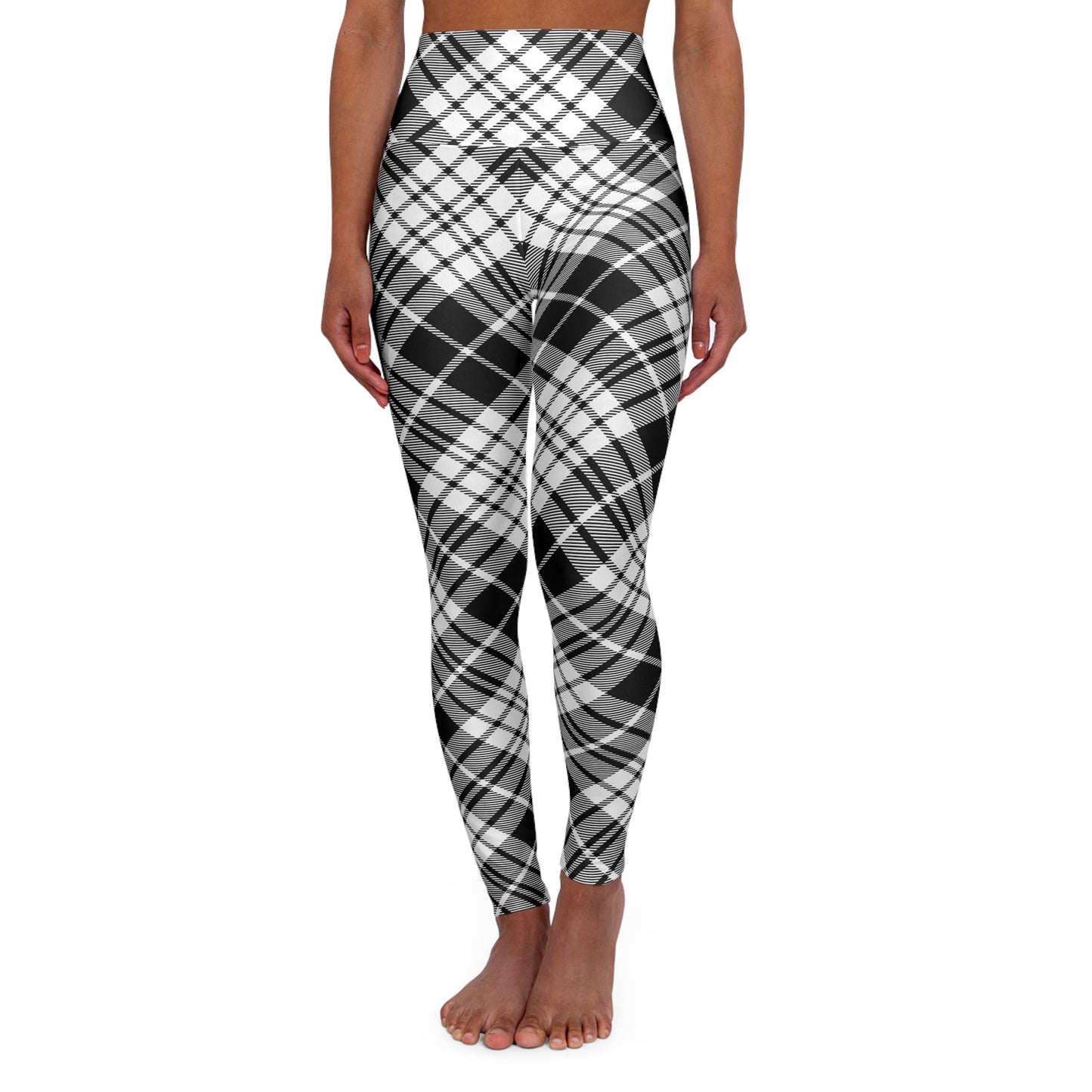 Womens High Waisted Yoga Leggings - MADRAS BlackWhite