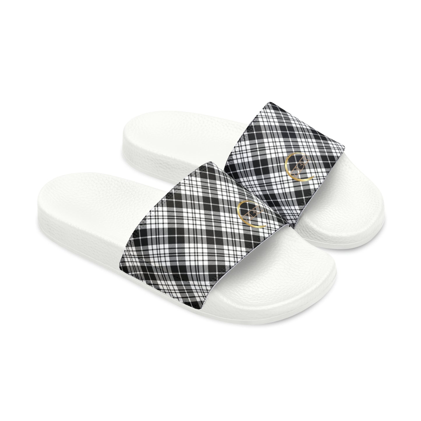 Men's PU Slide Sandals - MADRAS BlackWhite