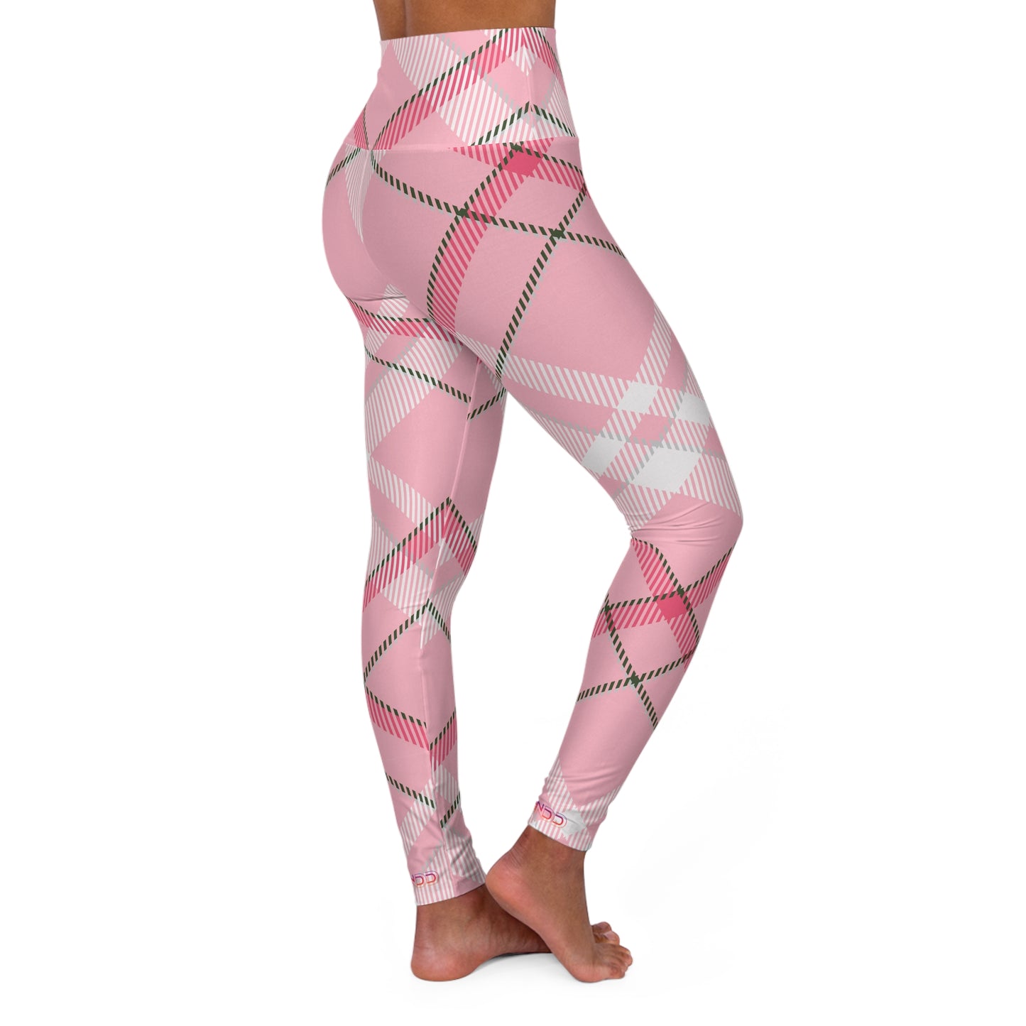 Womens High Waisted Yoga Leggings - MADRAS PinkWhite