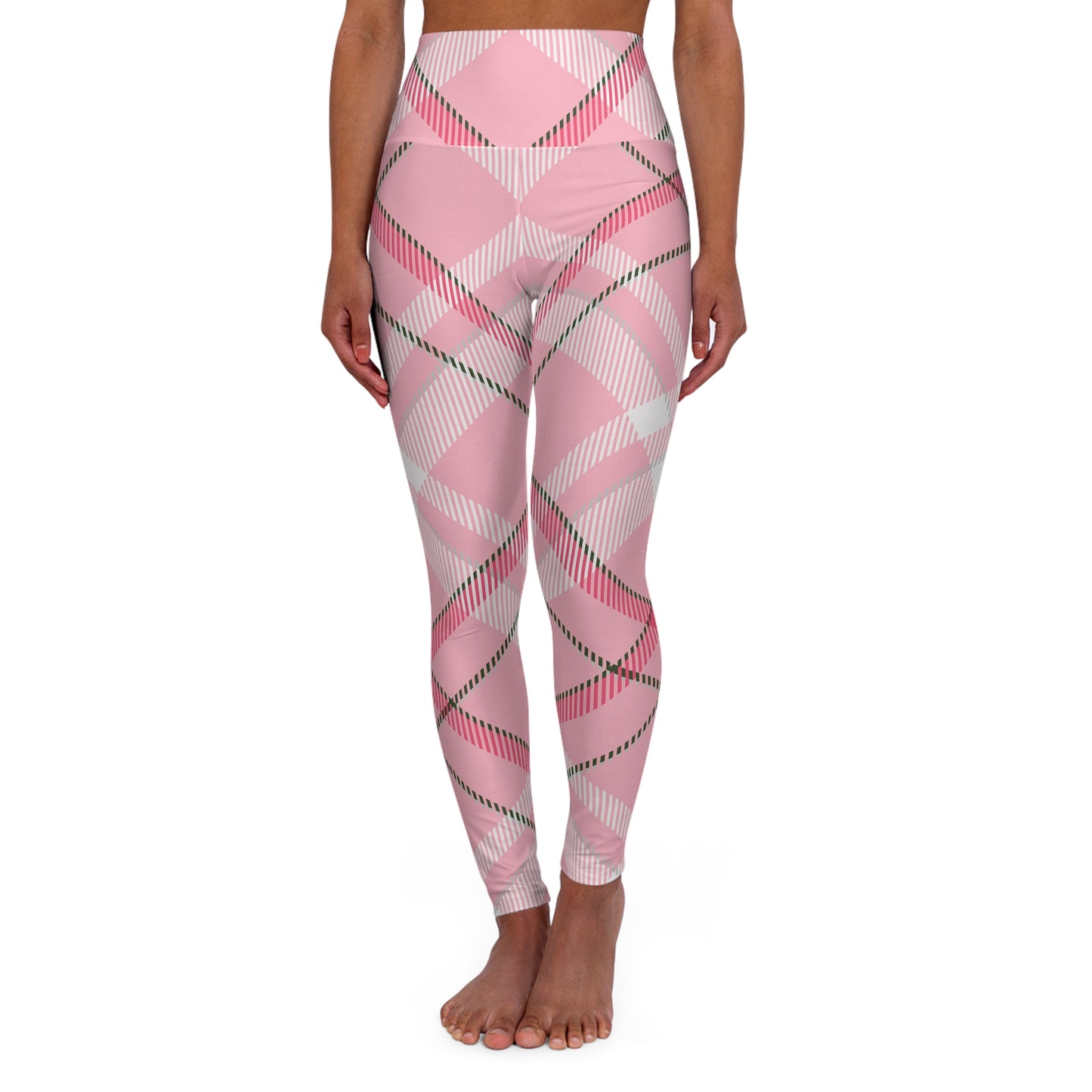 Womens High Waisted Yoga Leggings - MADRAS PinkWhite