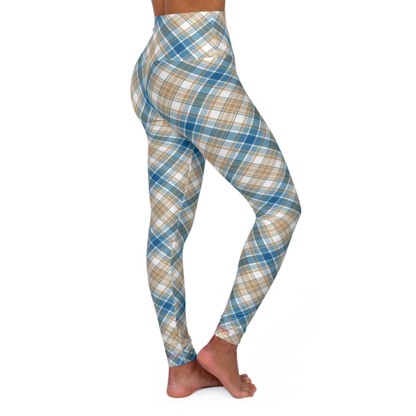 Womens High Waisted Yoga Leggings - MADRAS BlueTan