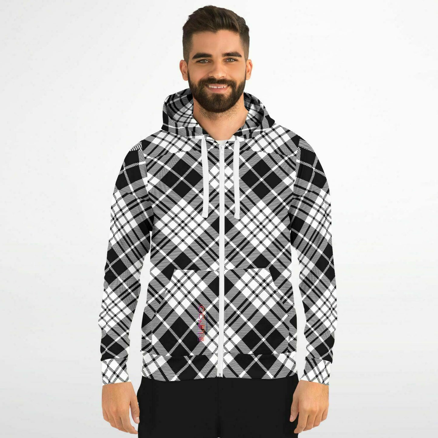 Sudadera con capucha y cremallera de moda unisex invierno 2024 - MADRAS BlackWhite 