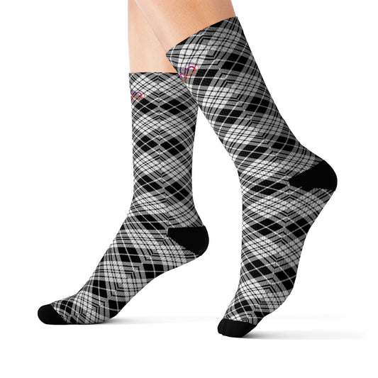 Winter 2024 Unisex Sublimation Socks - MADRAS BlackWhite