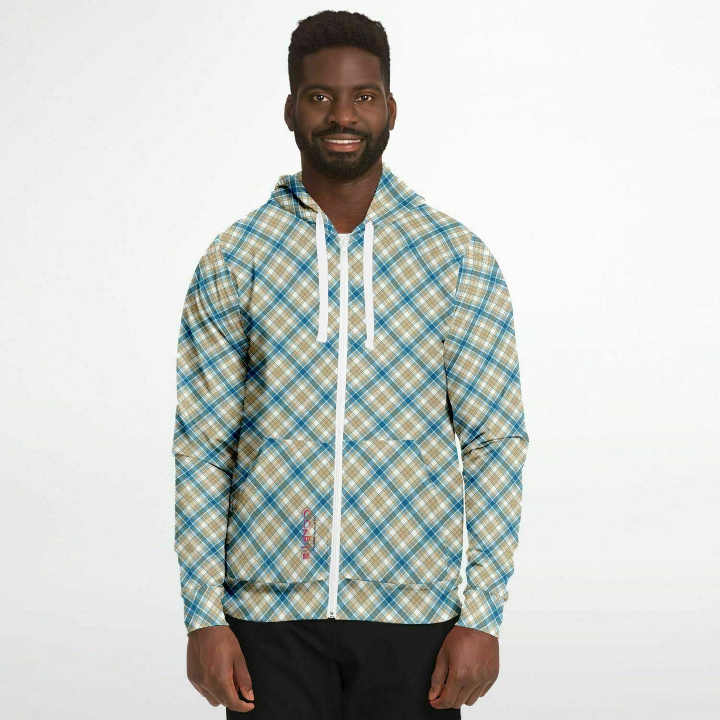 Winter 2024 Unisex Fashion Zip-Up Hoodie - MADRAS BlueTan