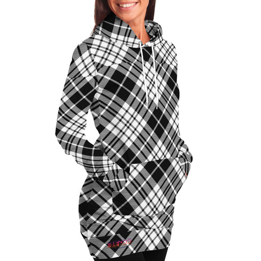 Winter 2024 Womens Fashion Longline Hoodie - MADRAS BlackWhite