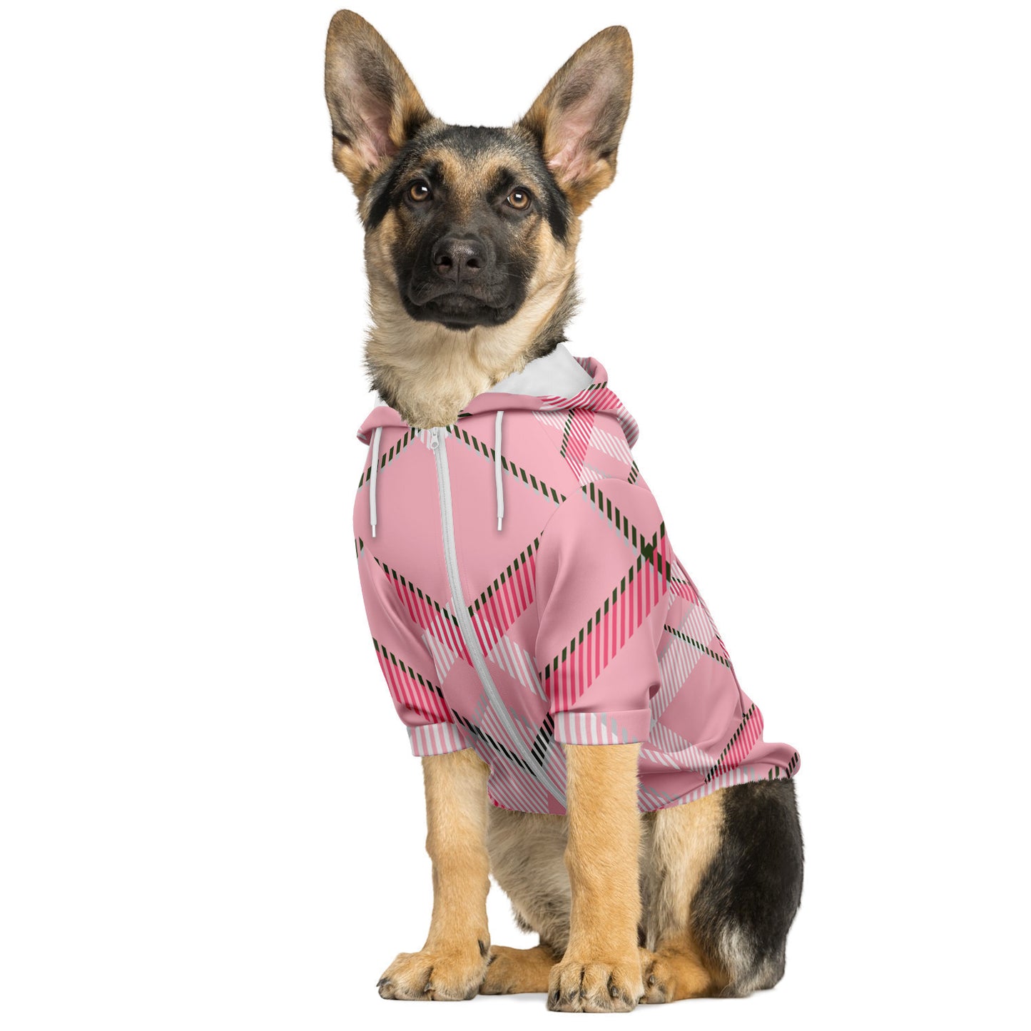 Sudadera con capucha y cremallera para perros de moda invierno 2024 - MADRAS PinkWhite 