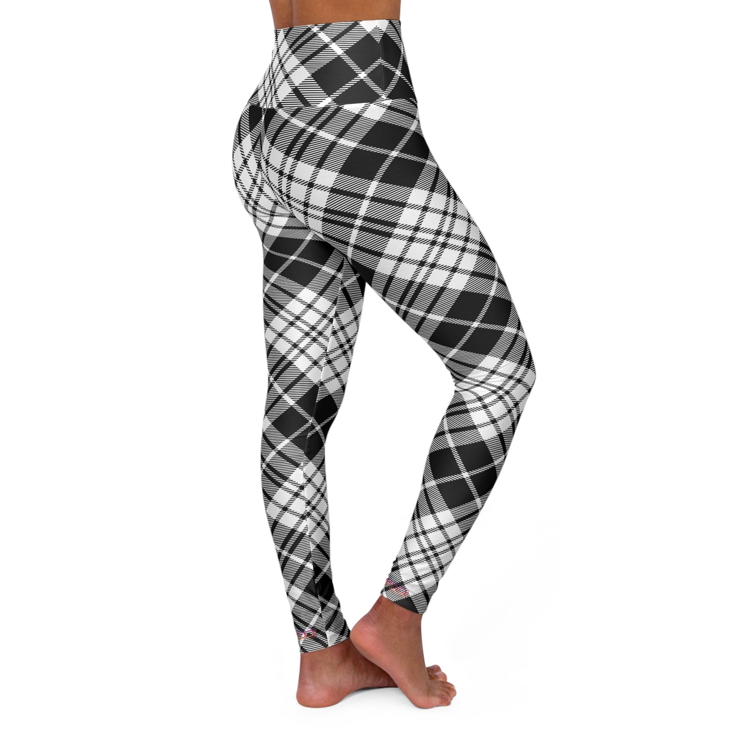 Womens High Waisted Yoga Leggings - MADRAS BlackWhite