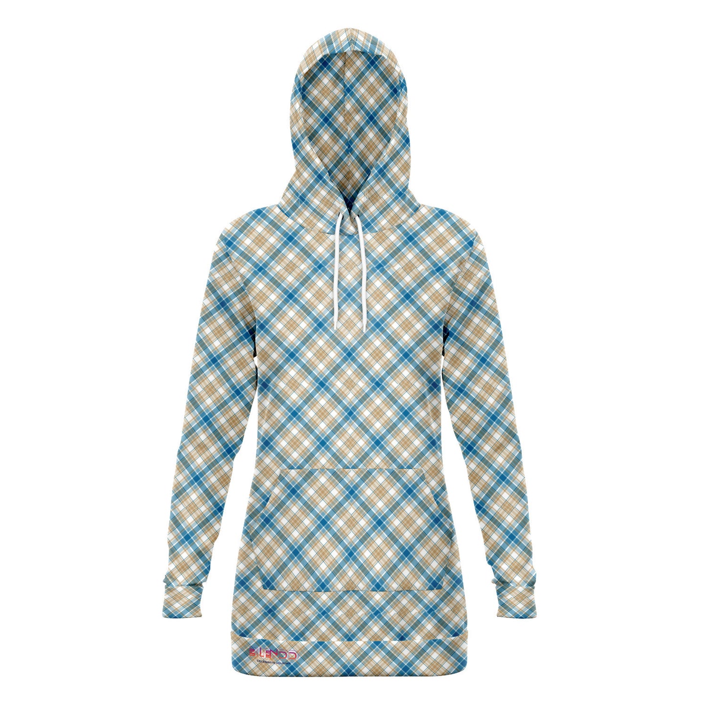 Winter 2024 Womens Fashion Longline Hoodie - MADRAS BlueTan