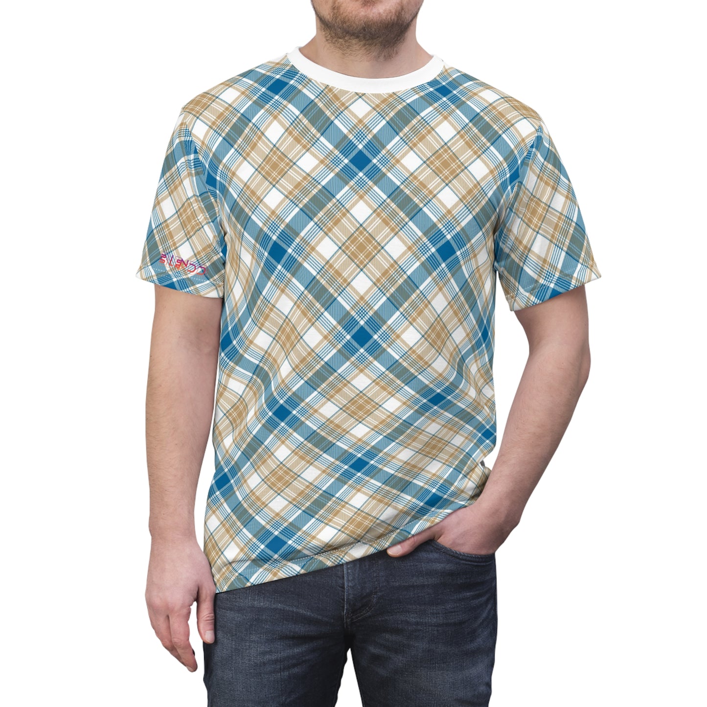 Camiseta cortada y cosida para hombre - MADRAS BlueTan 