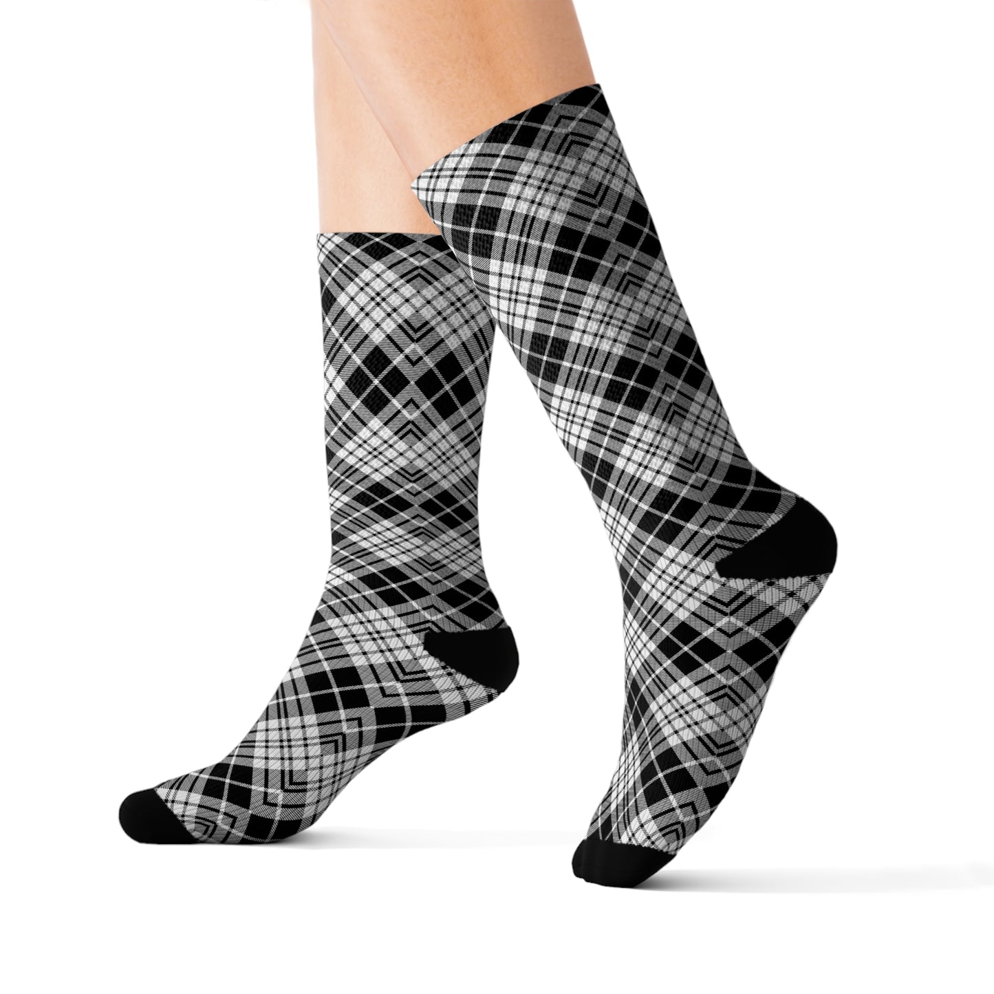 Winter 2024 Unisex Sublimation Socks - MADRAS BlackWhite