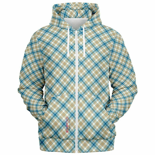 Winter 2024 Unisex Fashion Zip-Up Hoodie - MADRAS BlueTan