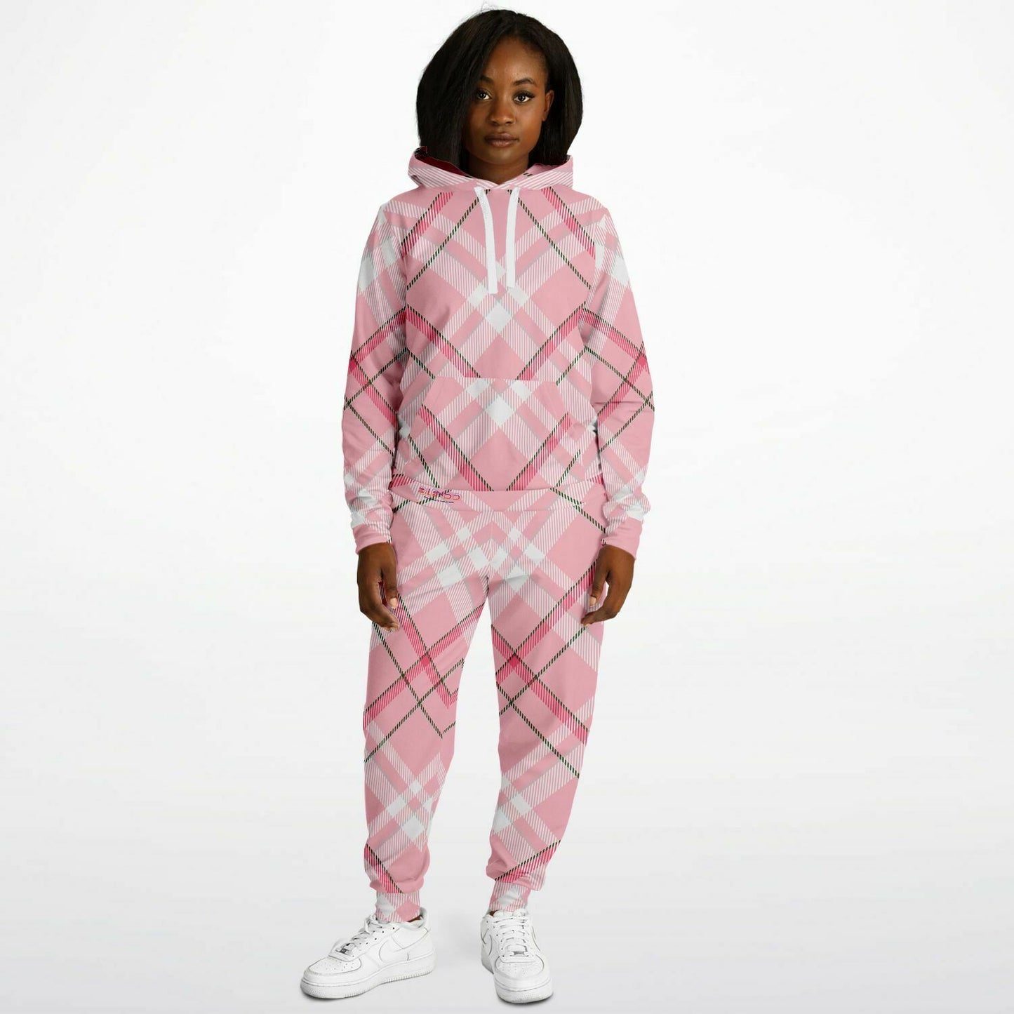 Sudadera con capucha y jogger de moda unisex Invierno 2024 - MADRAS PinkWhite Edición limitada 