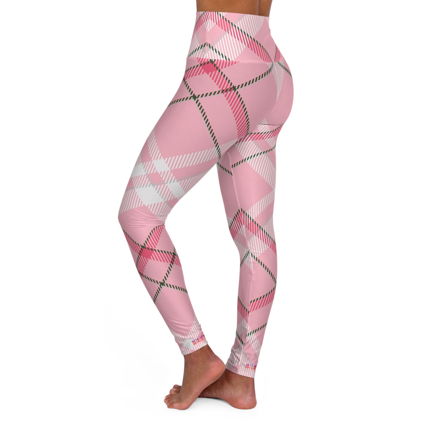 Womens High Waisted Yoga Leggings - MADRAS PinkWhite