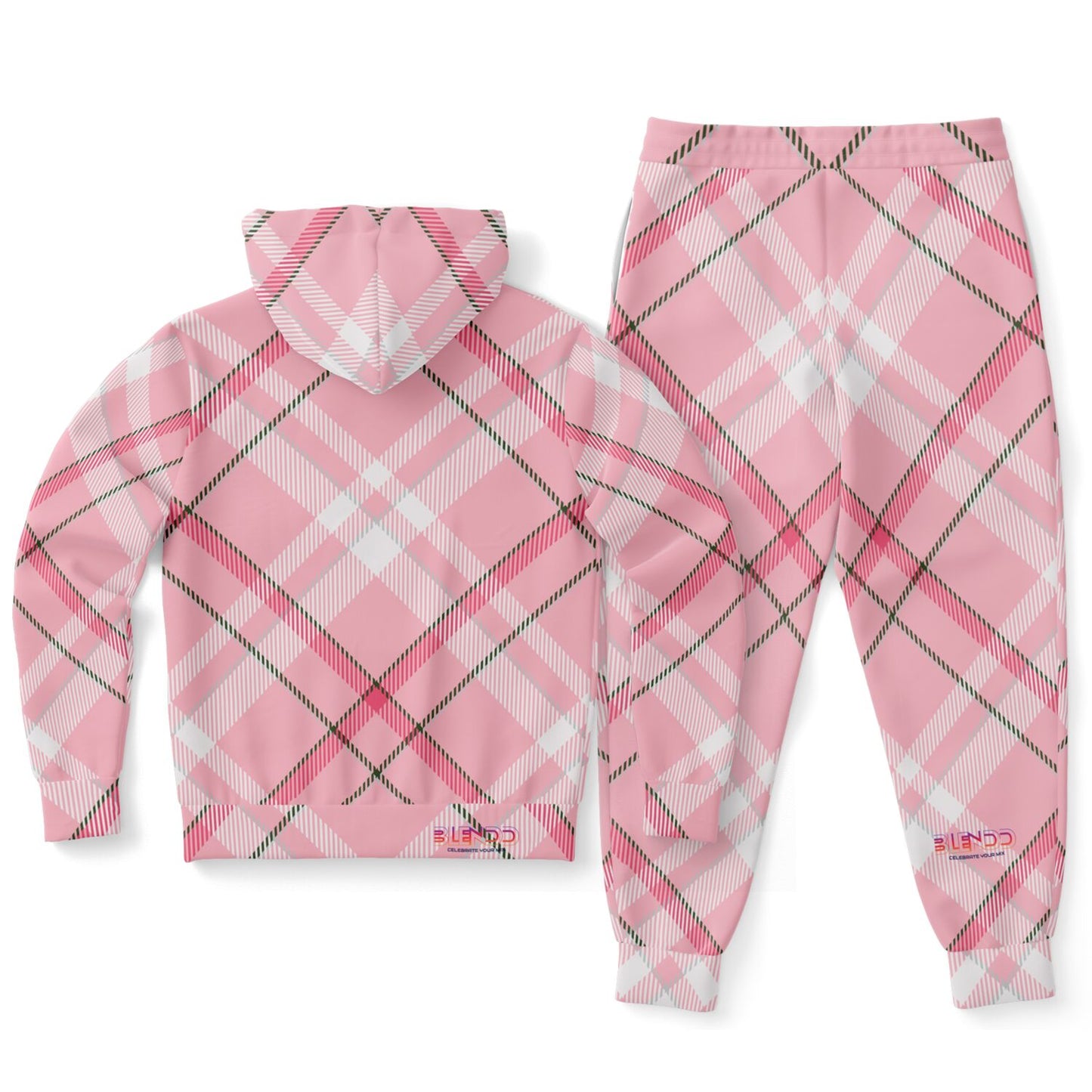 Sudadera con capucha y jogger de moda unisex Invierno 2024 - MADRAS PinkWhite Edición limitada 