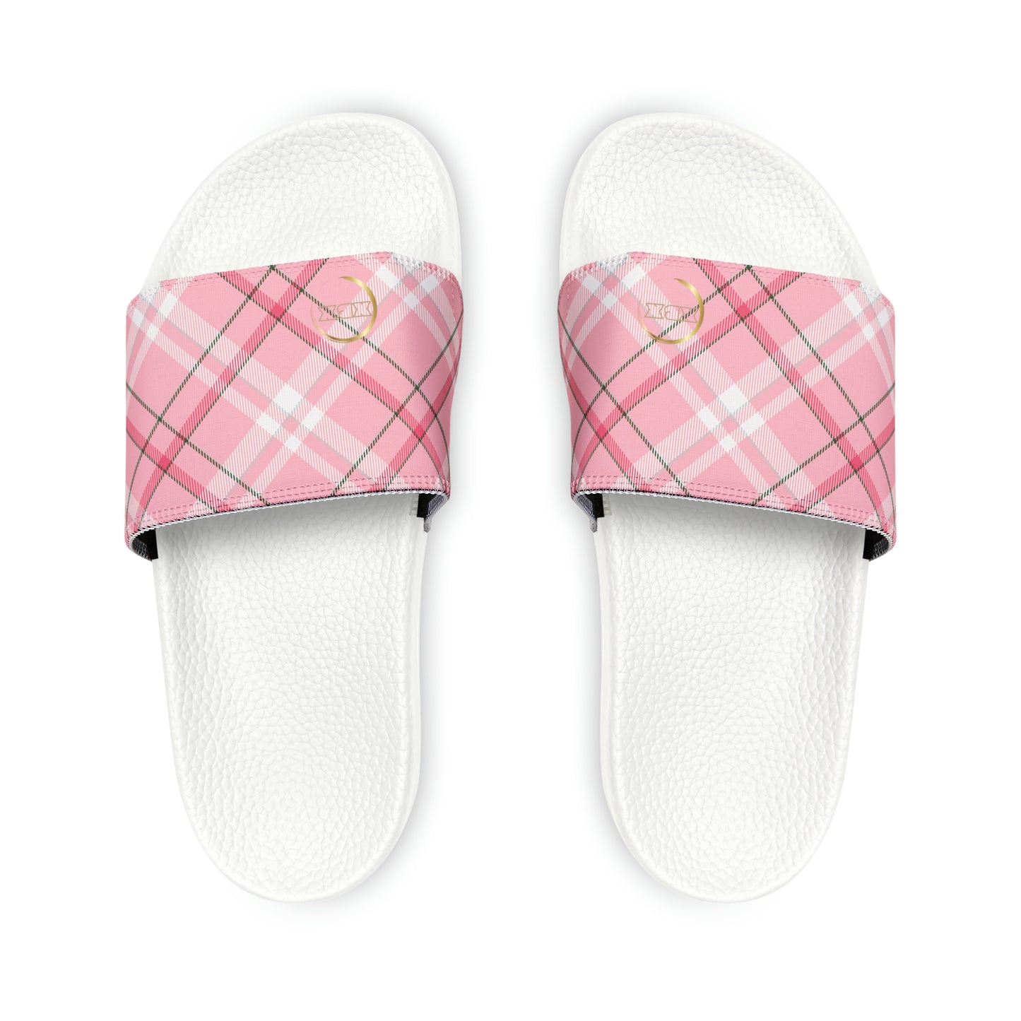 Women's PU Slide Sandals - MADRAS PinkWhite