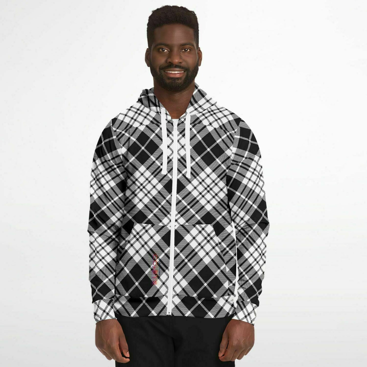 Winter 2024 Unisex Fashion Zip-Up Hoodie - MADRAS BlackWhite