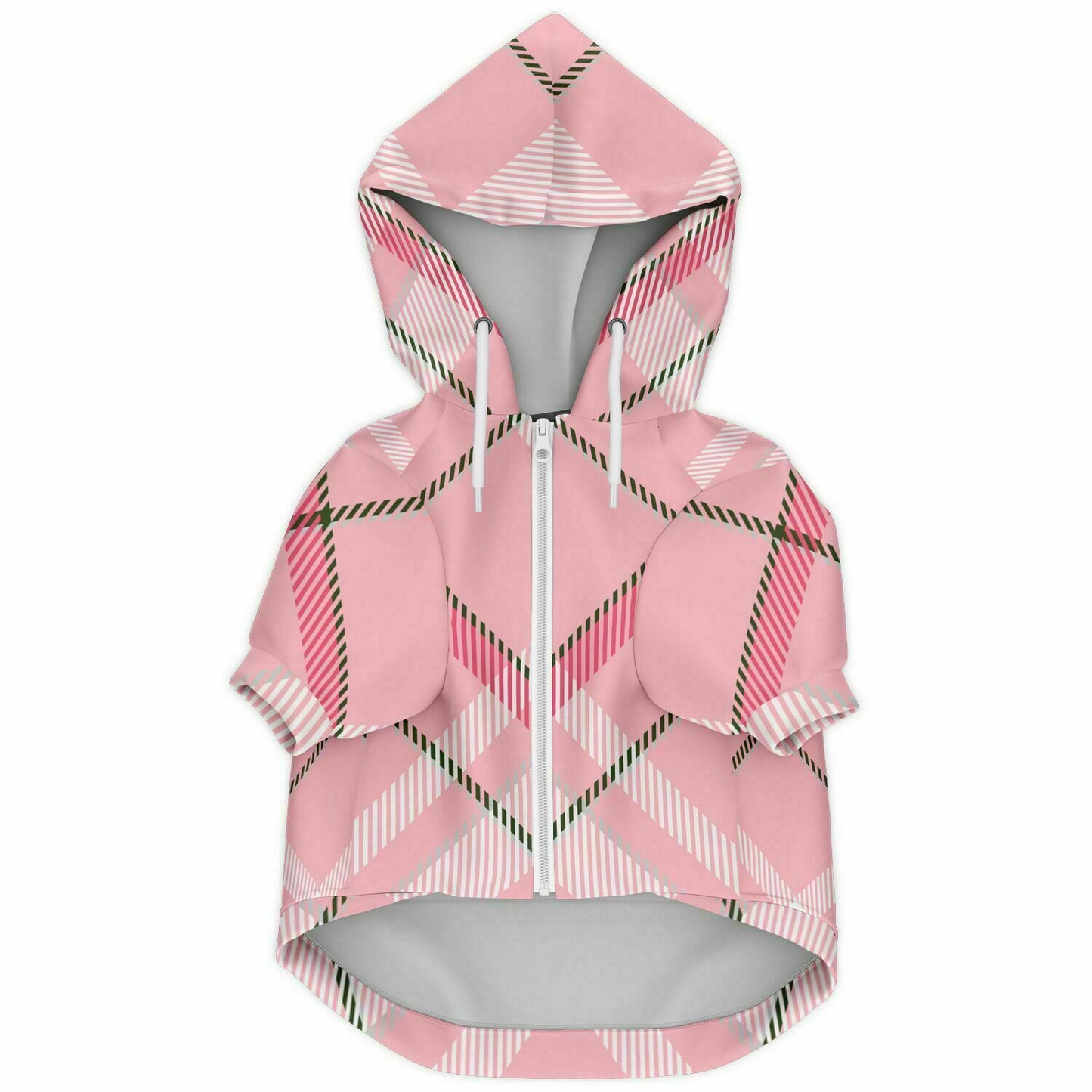 Sudadera con capucha y cremallera para perros de moda invierno 2024 - MADRAS PinkWhite 