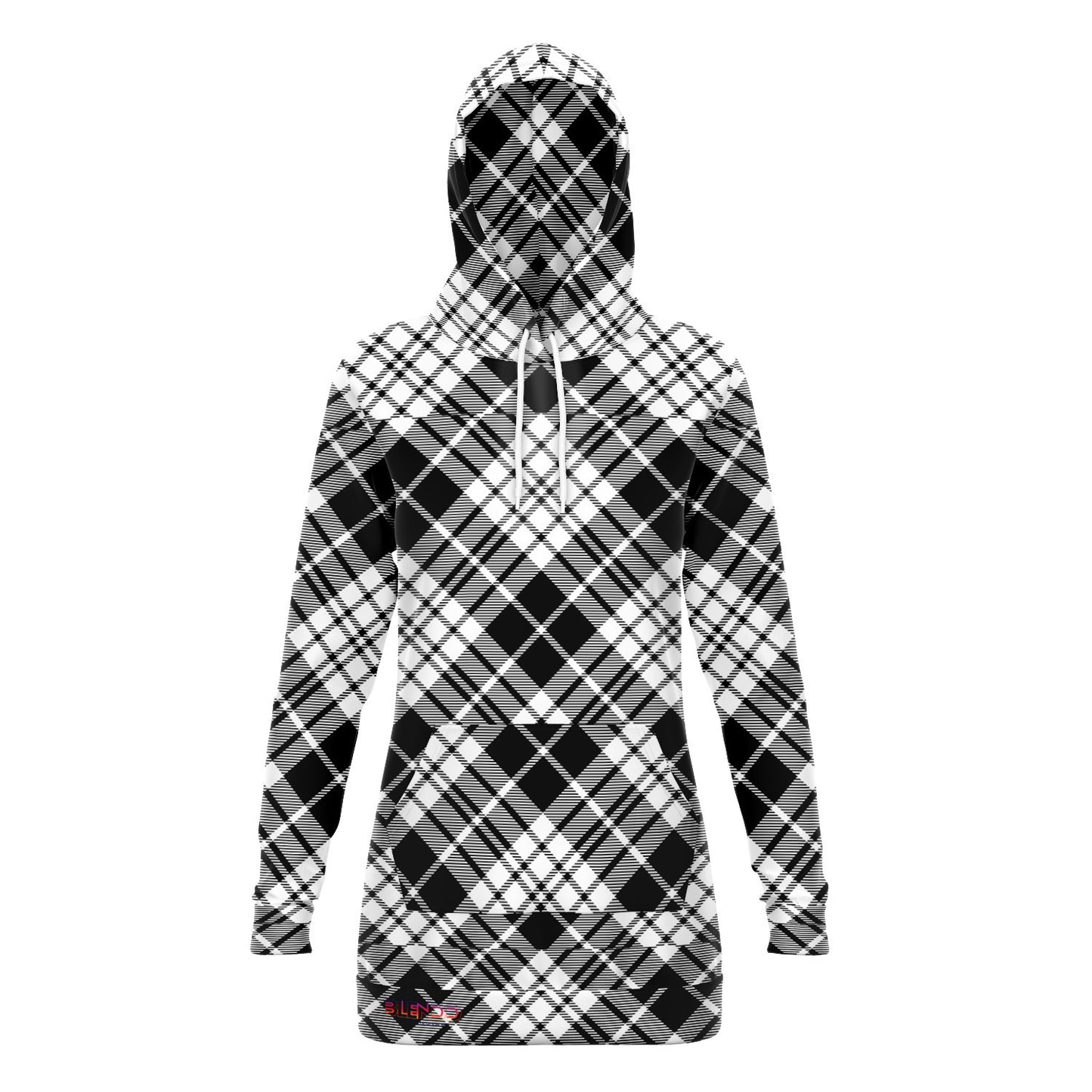 Winter 2024 Womens Fashion Longline Hoodie - MADRAS BlackWhite