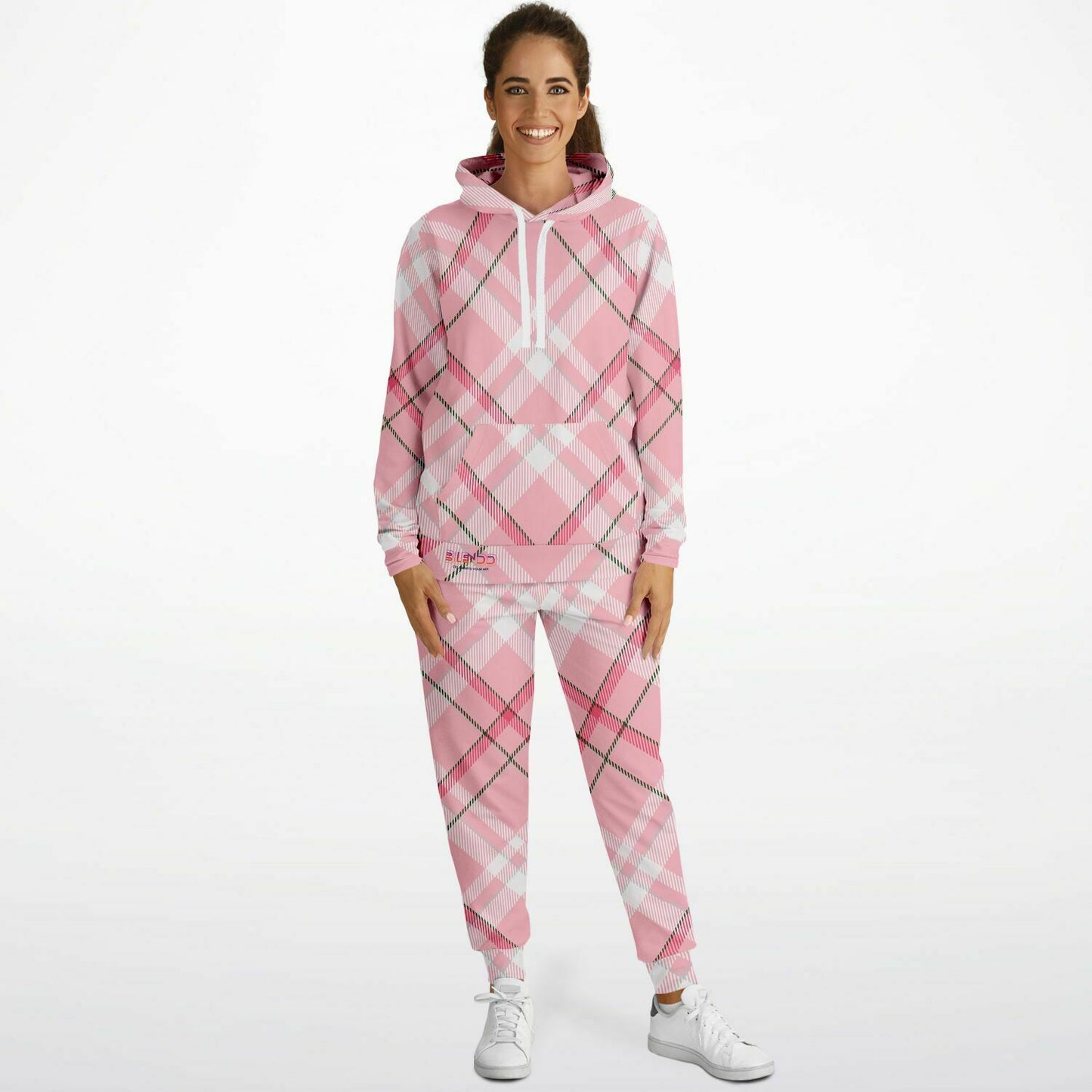 Sudadera con capucha y jogger de moda unisex Invierno 2024 - MADRAS PinkWhite Edición limitada 