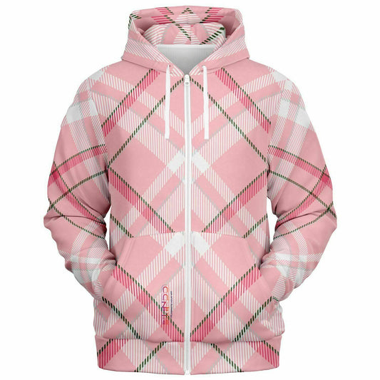 Winter 2024 Unisex Fashion Zip-Up Hoodie - MADRAS PinkWhite