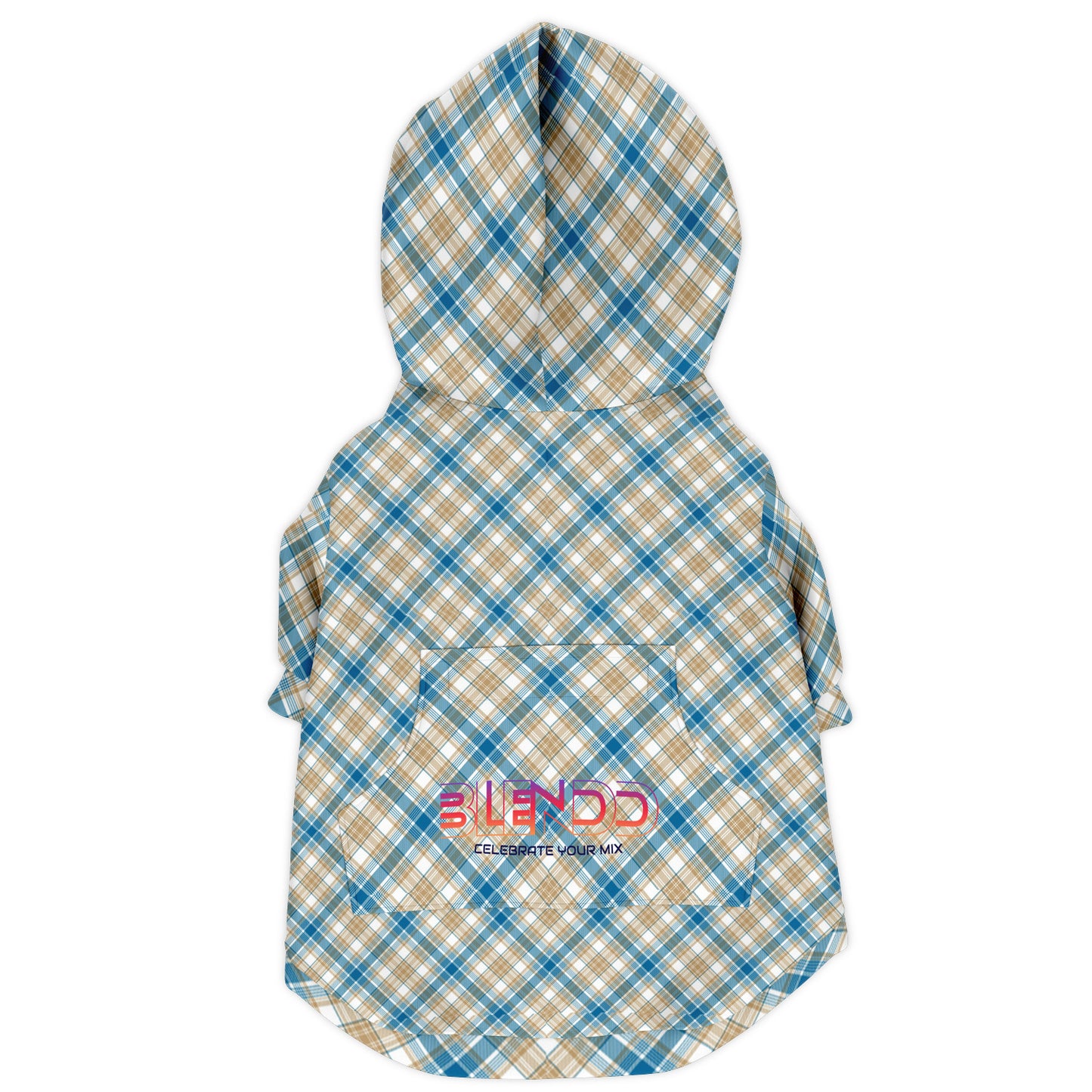 Winter 2024 Fashion Dog Zip-Up Hoodie - MADRAS BlueTan