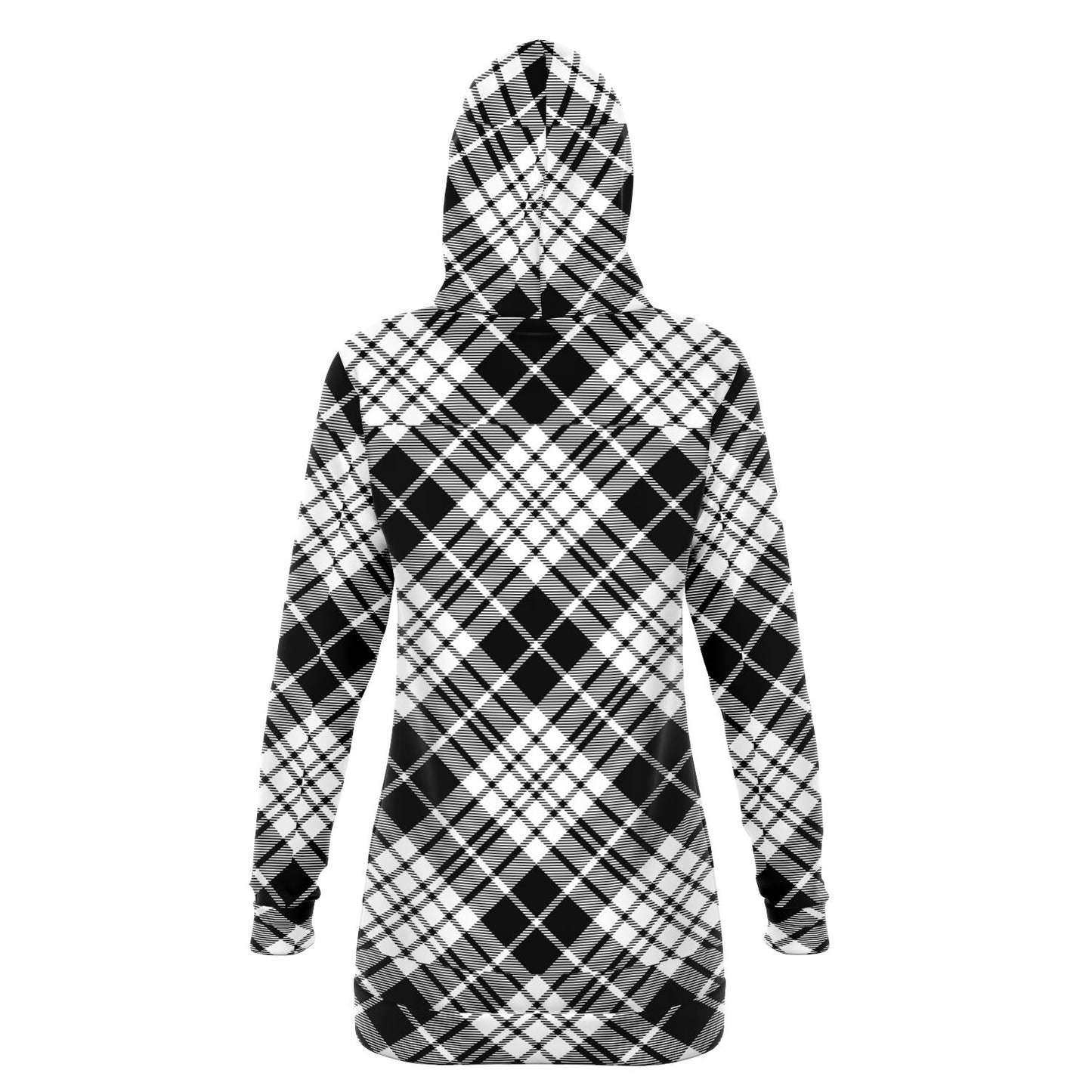 Winter 2024 Womens Fashion Longline Hoodie - MADRAS BlackWhite