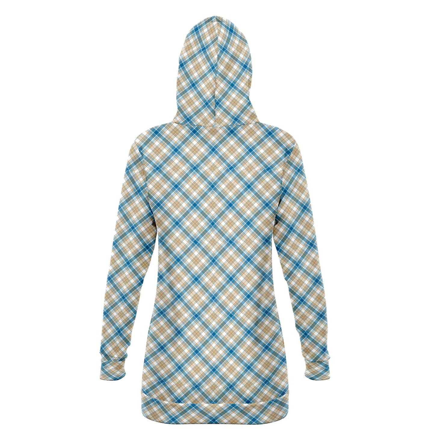 Winter 2024 Womens Fashion Longline Hoodie - MADRAS BlueTan