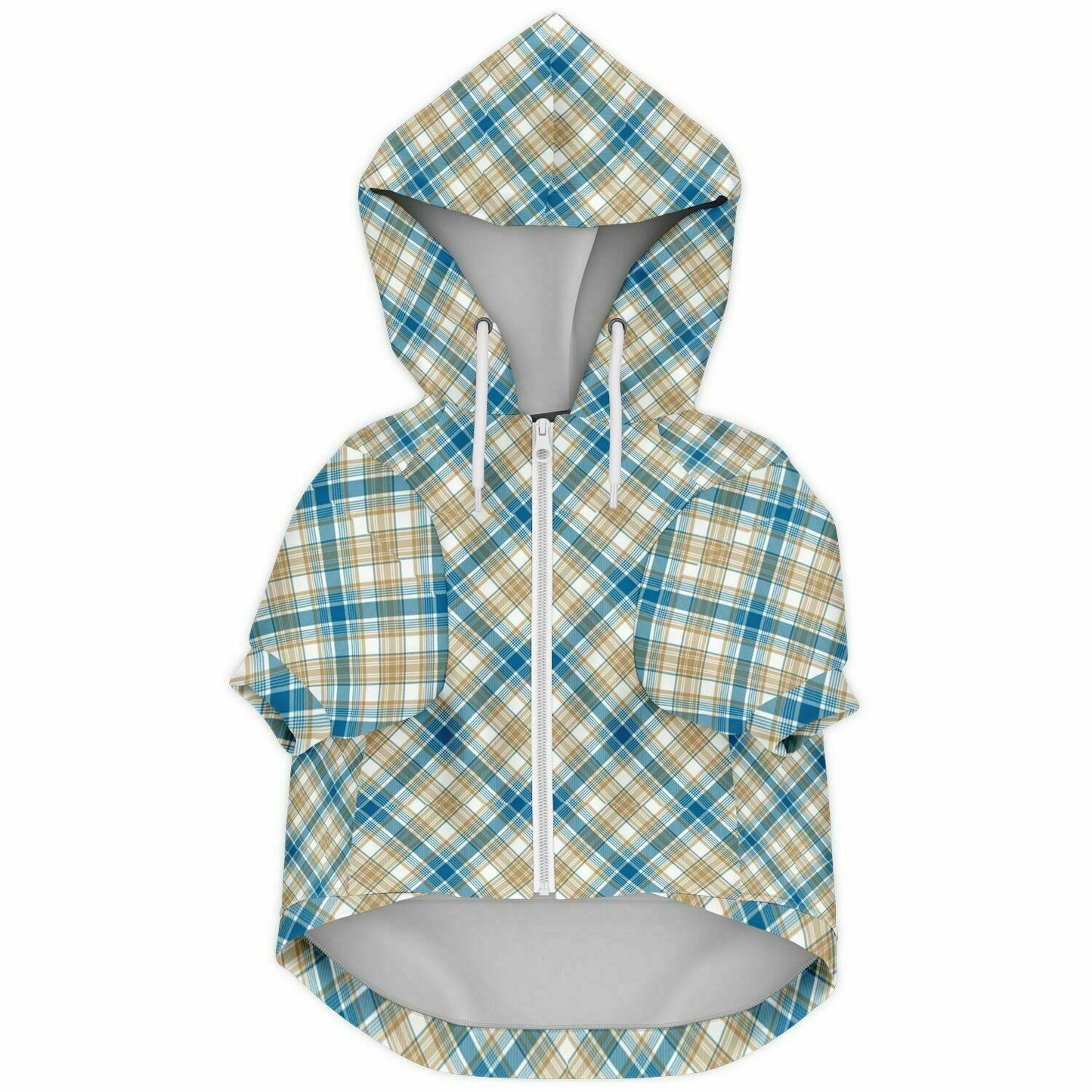 Winter 2024 Fashion Dog Zip-Up Hoodie - MADRAS BlueTan